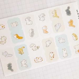 Cats page marker index tabs stickers. Handmade. Waterproof matte white. One of a kind. Cute mixed cats, pastel page marker sticker sheet.
