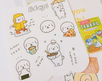 Benji Stickers version 1. Waterproof / matte white / transparent stickers. Cute handmade bichon dog stickers.