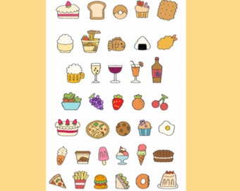 Stickervel voedsel: 37 waterdichte kawaii-stickers