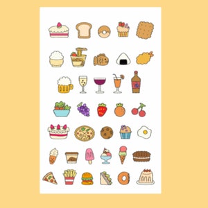 Food Sticker Sheet: 37 Kawaii Waterproof Stickers