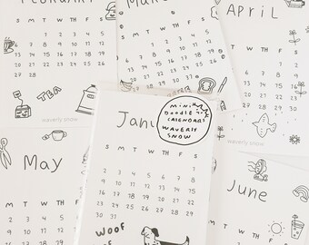 Handmade Mini Doodle Calendars, Light Cardstock (4.9 x 3.1 inches)