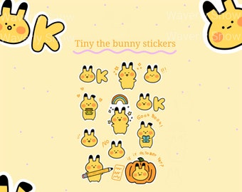 Tiny the bunny stickers. Cute bunny sticker sheet. bullet journal stickers. Handmade. Kawaii clear/ matte stickers.