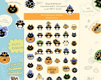 40 naklejek na Halloween z pingwinami i przyjaciółmi: wodoodporna, matowa/przezroczysta folia