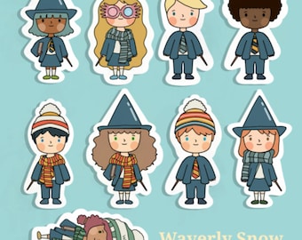 Pegatinas de personajes de la Escuela de Magos, vinilos impermeables (9 pegatinas)
