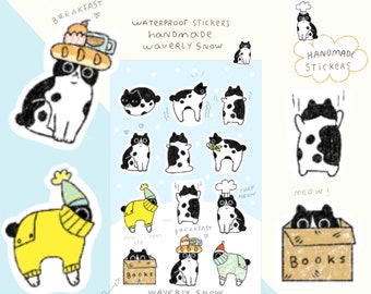 Tuxedo Cat Stickers, Handmade Waterproof Matte Stickers