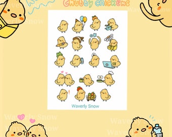 Pegatinas de pollos regordetes kawaii / Vinilo impermeable, pegatinas de diario