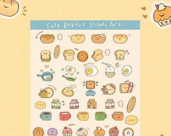Bakkerijstickers | 40-delige waterdichte kawaii-voedselstickers