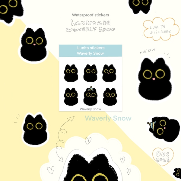 Cute cat stickers. Lunita the cat. Waterproof handmade / matte white / transparent / stickers.