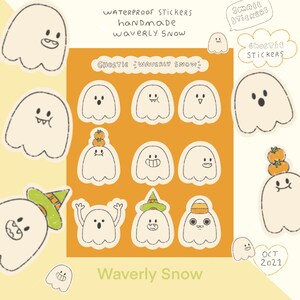 Ghostie sticker sheet. Waterproof transparent / matte white stickers. Small ghost stickers.
