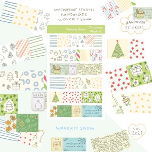 Adesivos fofos de fita washi natalina. Adesivos artesanais à prova d'água. Adesivos fofos de washi com estampas mistas. Presente fofo de papelaria.