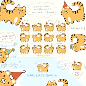 Cute Tiger Stickers. Handmade sticker sheet. Waterproof matte white / transparent stickers.