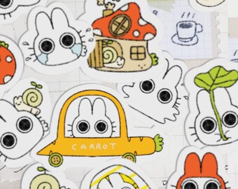 Chubby Bunny-stickers: waterdicht, mat en transparant, handgemaakt