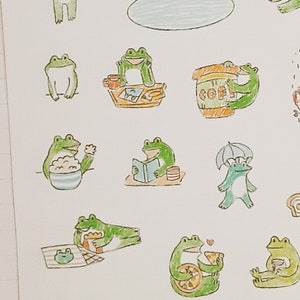 Stickers Jerry the frog. Handmade. One of a kind. Waterproof / matte white / transparent / stickers. Cute frog stickers. Small stickers.