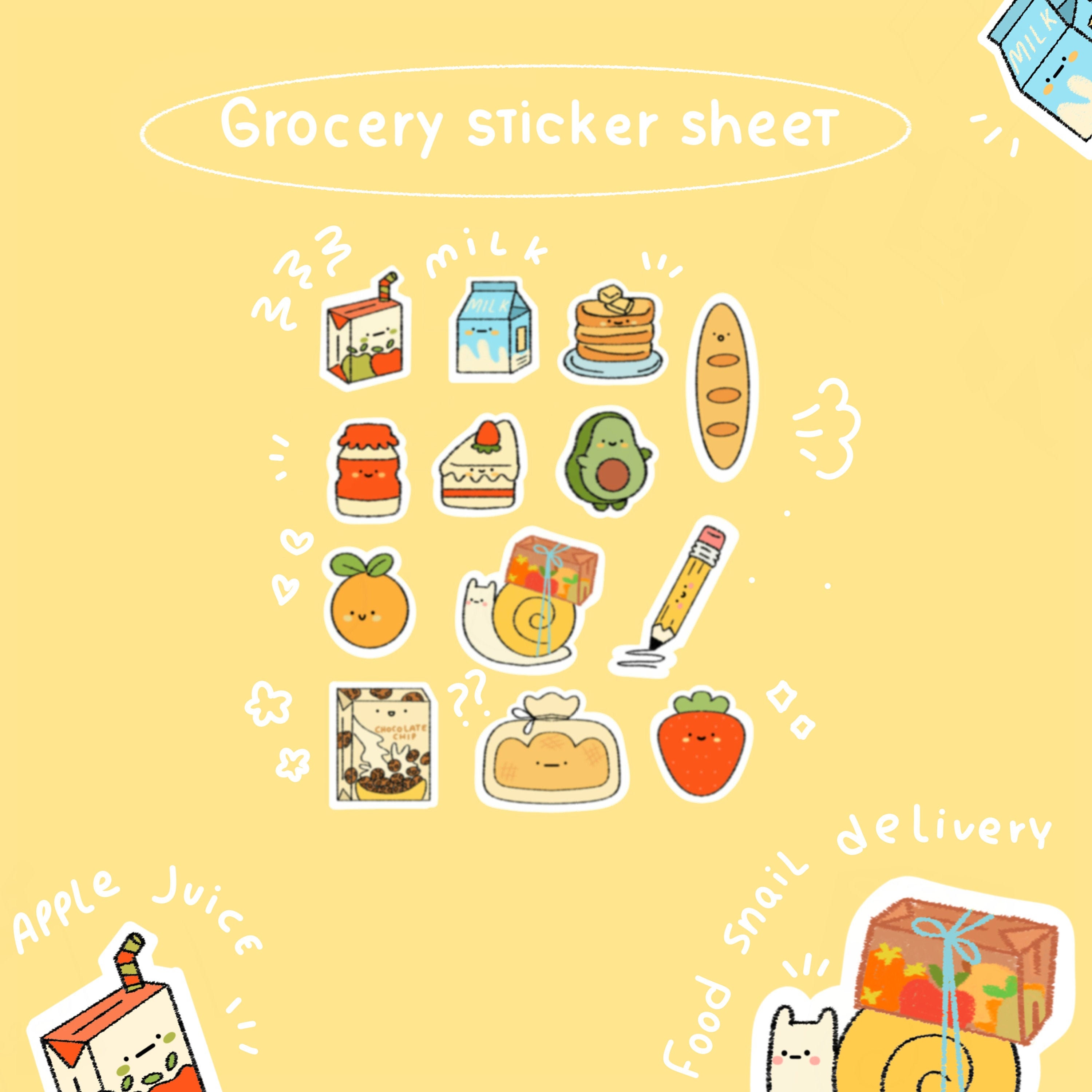 Cute Grocery List Sticker Sheet. Kawaii Bullet Journal Stickers. Waterproof  Stickers. Clear / Matte Stickers. - Etsy