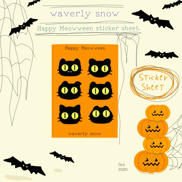 Happy Meowween! Lunita the cat stickers. Cute Halloween Stickers. Bullet journal stickers. Waterproof Transparent/ Matte White Stickers.