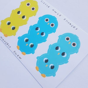 Stickers steenuilen. Handgemaakt. Waterdichte mat witte stickerset.