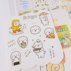 Benji Stickers version 1. Waterproof / matte white / transparent stickers. Cute handmade bichon dog stickers. image 4