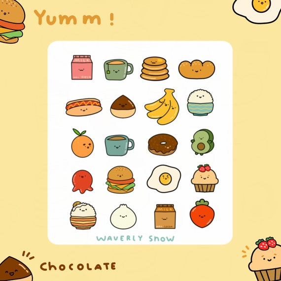 Water Resistant Cute Food Stickers. Kawaii Style Stickers. Bullet