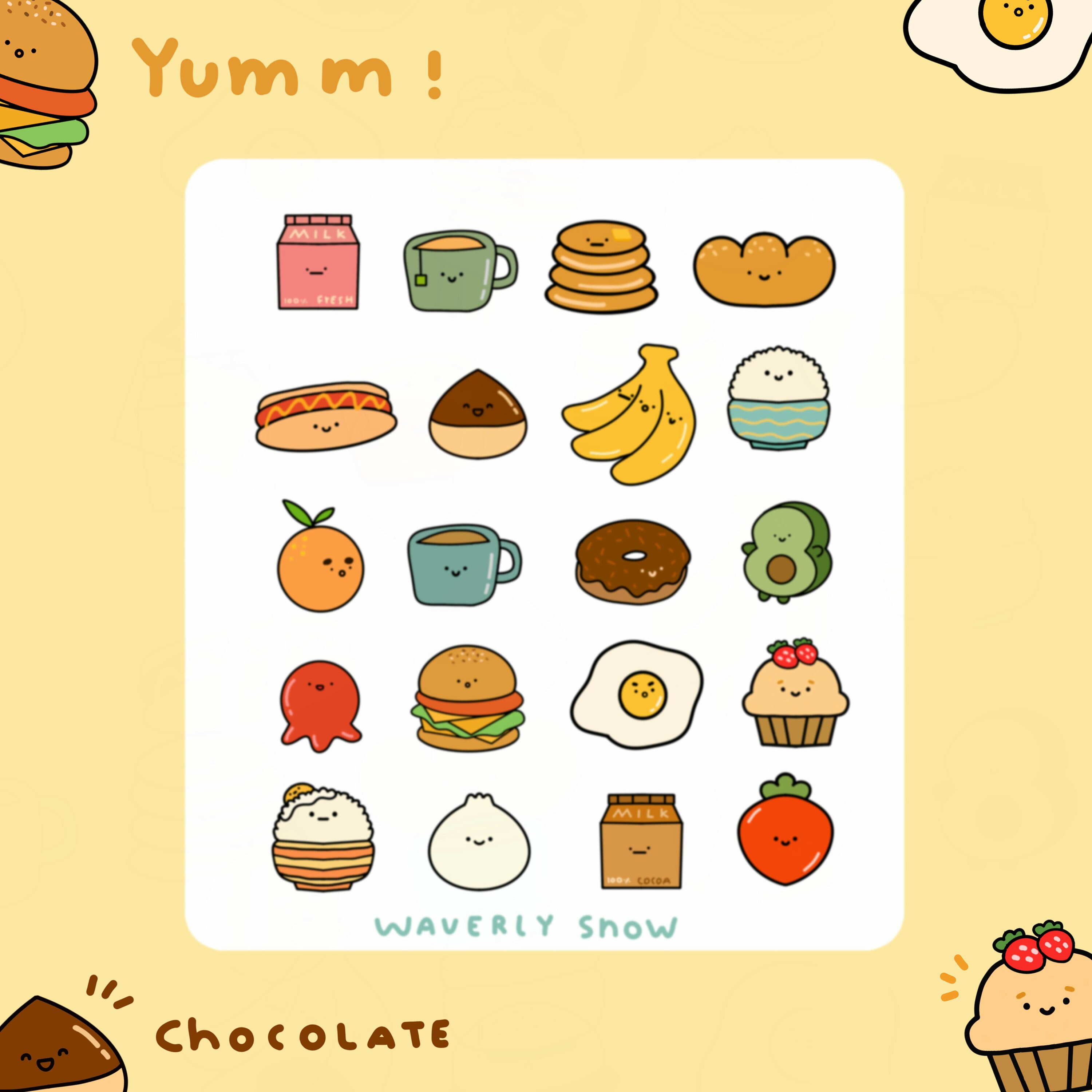 Water resistant Cute food stickers. Kawaii style stickers. Bullet journal stickers. Transparent Matte stickers. Cute Small Stickers