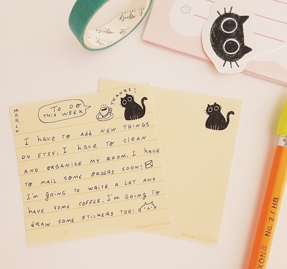 Lunita Cat Notepad: Handmade Memo Pads, Ruled or Blank