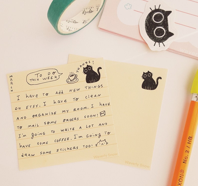 Lunita Cat Notepad: Handmade Memo Pads, Ruled or Blank image 1