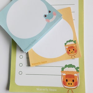 Different Styles Notepad, memo pads.  Handmade. Cute school supplies. Mixed drawing notepad design. Frog memo pad. Frog stationery.
