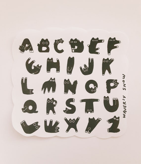 Cat Alphabet Stickers. Handmade. Lunita the Cat. Water-resistant