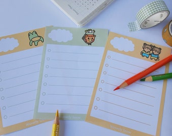 Kawaii Att-göra-lista Anteckningsblock: Skrivbordsmaterial, Handgjorda Illustrationer