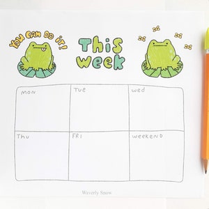Cute frog weekly notepad and memo sheets. Handmade doodle weekly notepad.