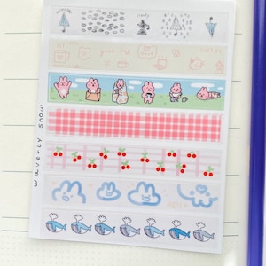 Adesivos Washi Tape Padrão misto. Feito à mão. / transparente / branco fosco / Folha de adesivos. Adesivos coloridos fofos e únicos.