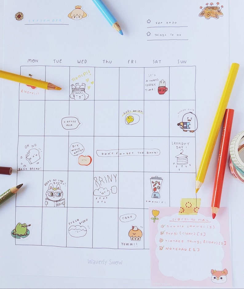Doodle Calendar. Cute Instant Download Calendar. Etsy