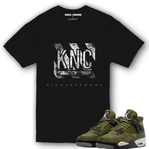 Kings N Crowns Tee shirt to match Air Jordan 4 Craft Olive Sneakers. KNC