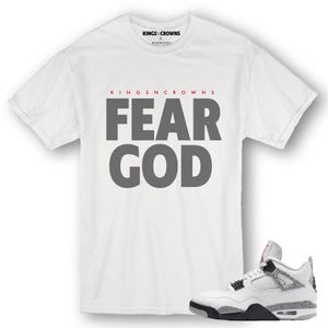 Kings N Crowns Tee shirt to match Jordan 4 White Cement Sneakers. Fear God
