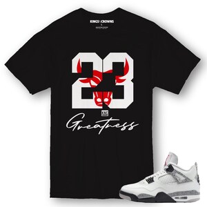 Kings N Crowns Tee shirt to match Jordan 4 White Cement Sneakers. 23