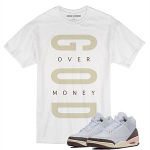 Tee shirt to match Jordan 3 Atmosphere Sneakers. KNC God Over Money