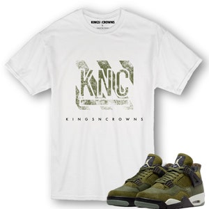 Kings N Crowns Tee shirt to match Air Jordan 4 Craft Olive Sneakers. KNC
