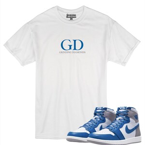 Grinding Diamonds Tee shirt to match Air Jordan 1 True Blue sneaker. GD