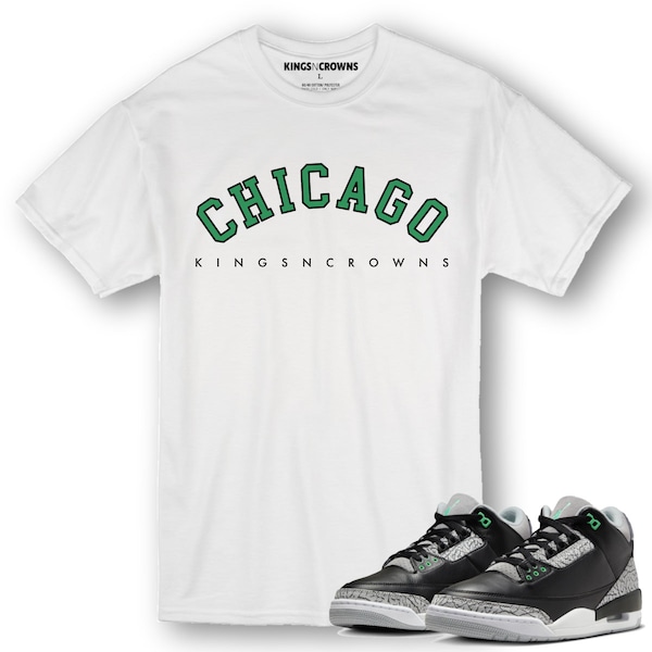 KNC Tee shirt to match Air Jordan 3 Green Glow sneaker. Chicago