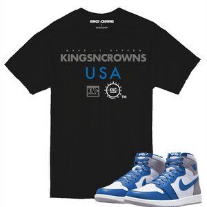 Kings N Crowns Tee shirt to match Air Jordan 1 True Blue sneaker. KNC