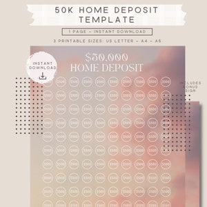 50k depósito residencial adiantamento modelo pdf imprimível humor calmo orçamento poupança desafio eua carta a4 a5 planejador moderno e minimalista boho
