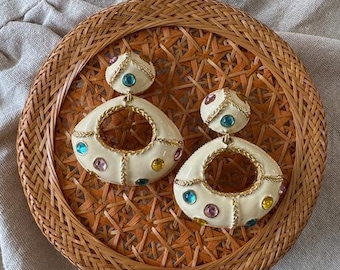 Les Bernard Vintage Clip-On Earrings Enamel Drop