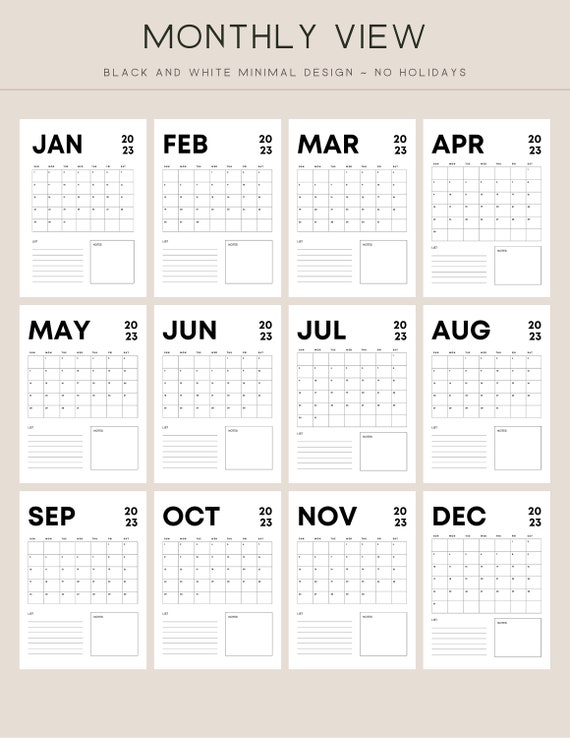 2023 Monthly Calendar Printable Calendar Template, No Holidays, Portrait  Vertical Minimalist Calendar Year Calendar Instant A4/a5/letter - Etsy