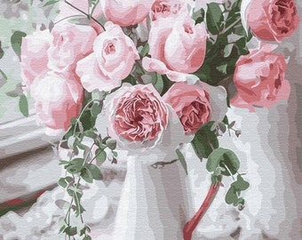 Malen Nach Zahlen Set „Rosa Strauß“ – Leinwand 40x50 Cm, Mit Acrylfarben Und Pinseln
