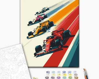 F1 Paint by Numbers Kit for Adults | Formula 1 Racing Car Framed Canvas Art | Motorsport Gift for Fans