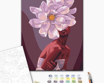Paint by Numbers Kit – Woman with Peonies Flowers – Framed DIY Painting for Adults – Elegant Feminine