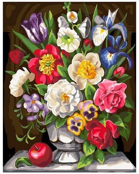 Paint by Numbers WITH FRAME bouquet DiY Painting by numbers Etsy