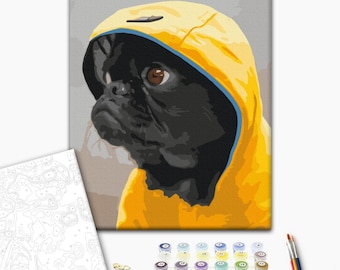 Funny Pug in Hoodie Canvas, Paint by Number for Adults, Framed Dog Art