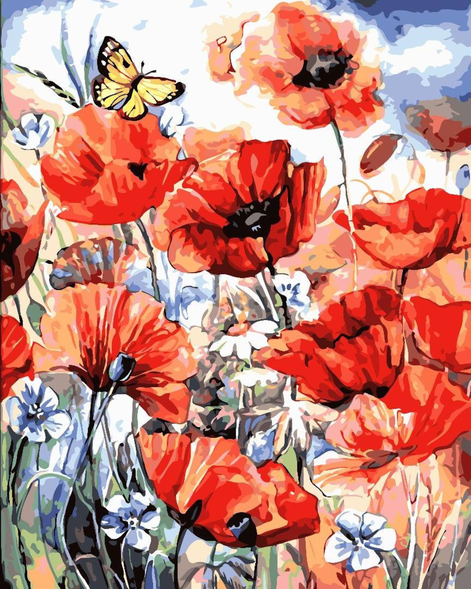 Paint by Numbers red poppies WITH FRAME DiY Painting Kit DiY Etsy