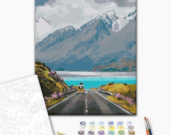 Mountain Road Paint by Numbers Kit for Adults, Scenic Landscape DIY Painting on Canvas, Nature Wall Art, Mountain Cabin Decor