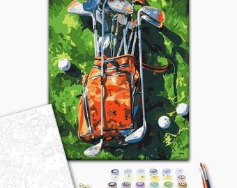 Framed Golf Paint by Number Kit: Sports Wall Decor